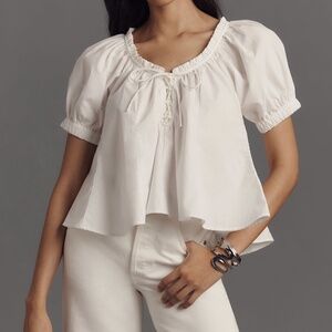 Anthropologie Maeve Short-Sleeve Lace Swing Blouse